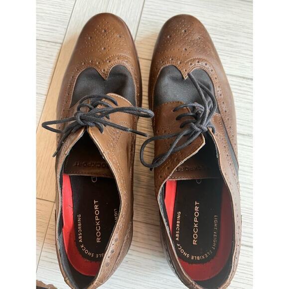 Rockport Mens leather 2 tone wing tips w/ flexible shock absorbing soles.‎ 10.5 - Picture 7 of 8